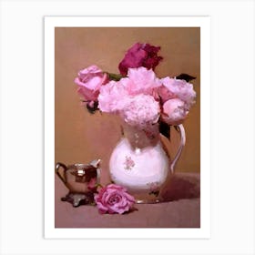 Pink Roses In A Pitcher Art Print