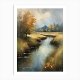 Autumn forest river.Printable Wall Art, Vintage Landscape, Farmhouse Wall Decorations, Vintage Landscape Oil Painting.6 Art Print