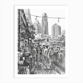 Live Music Scene Austin Texas Black And White Drawing 3 Art Print