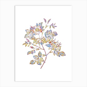 Stained Glass Malmedy Rose Mosaic Botanical Illustration on White n.0085 Art Print