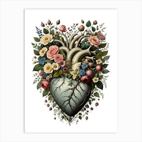 Elegant Heart-Shaped Canvas with Botanical Patterns 1 Art Print