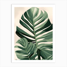 Monstera Leaf, Tropical Leaves, Green and white vector art, 1300 Art Print