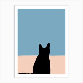 Cat Silhouette Blue Art Print