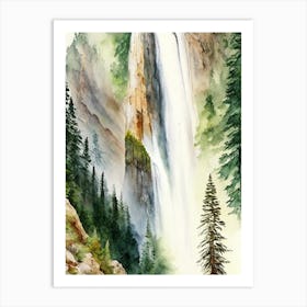 Horsetail Falls, United States Water Colour  (1) Art Print