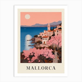 Mallorca Spain 1 Vintage Pink Travel Illustration Poster Art Print