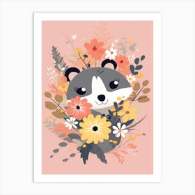 Cute Kawaii Flower Bouquet With A Playful Possum 4 Art Print