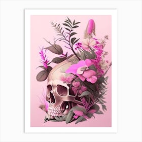 Animal Skull Pink Side Botanical Art Print