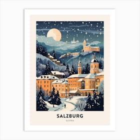 Winter Night  Travel Poster Salzburg Austria 4 Art Print