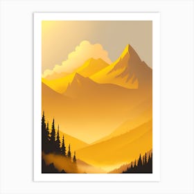 Misty Mountains Vertical Composition In Yellow Tone Art Print