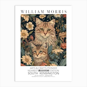 William Morris Print Cat Kitten Portrait Valentines Mothers Day Gift Botanical Art Print