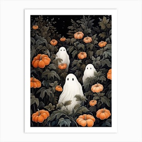 Cute Bedsheet Ghost, Botanical Halloween Watercolour 100 Art Print