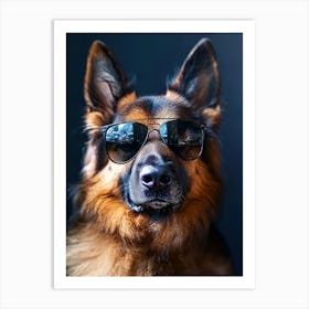 German Shepherd Dog In Sunglasses.Generated AI. Wall Art Print Art Print