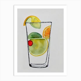 Tom Collins Minimal Line Drawing With Watercolour Cocktail Poster Art Print