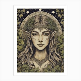 Amaryll - Forest Elven Queen - Wood Elf, The Fae Folk Art Witchy Pagan Goddess Fairytale Artwork Perfect For Burning Man, Coachella, Spiritual Festival Tattoo Woman Celtic Full Moon Ivy Wood Nymph HD Art Print