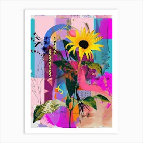 Black Eyed Susan 3 Neon Flower Collage Art Print