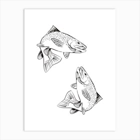 Two Trout Jumping Vector Illustration Art Print