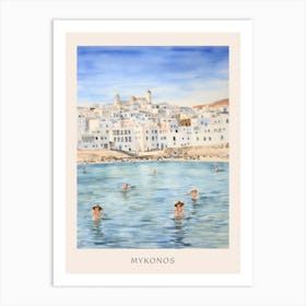 Swimming In Mykonos Greece 2 Watercolour Poster Art Print