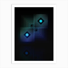 Neon Blue and Green Abstract Geometric Glyph on Black n.0313 Art Print
