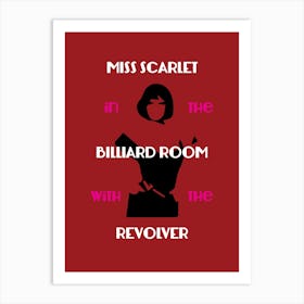 Miss Scarlet - Retro - Billiard Room - Cluedo - Vintage - Board Game - Mystery - Art Print - Red Art Print