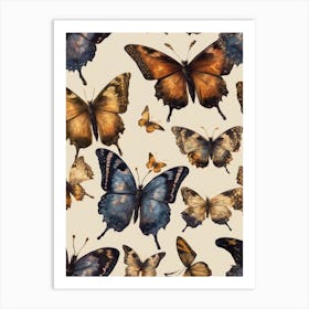 Butterflies On A White Background Art Print