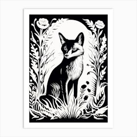 Linocut Fox Illustration Black 19 Art Print
