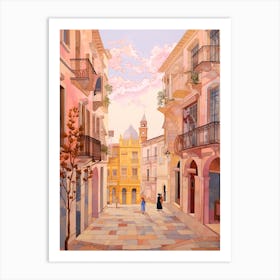 Valencia Spain 2 Vintage Pink Travel Illustration Art Print