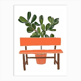 Orange Bench With Potted Plant Art Print