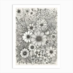 Flowers In Black And White 1 Art Print