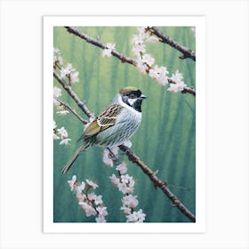Ohara Koson Inspired Bird Painting Sparrow 1 Art Print