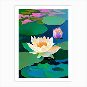 Blooming Lotus Flower In Pond Fauvism Matisse 5 Art Print