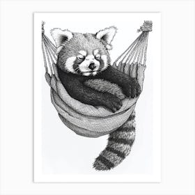 Red Panda Napping In A Hammock Ink Illustration 3 Art Print