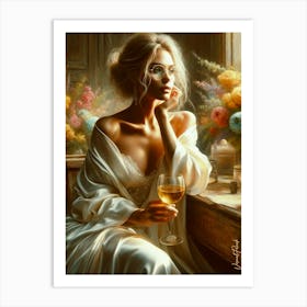 Lady With A Glass Of Golden Wine 4 Art Print