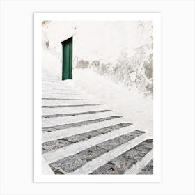 White Stairs With Green Door Art Print