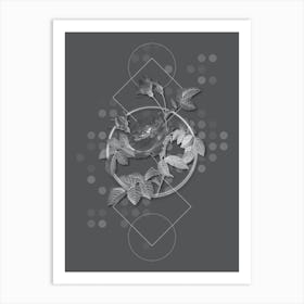 Vintage Pink Rose Turbine Botanical with Line Motif and Dot Pattern in Ghost Gray n.0041 Art Print