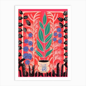 Pink And Red Plant Illustration Zz Plant 7 Art Print