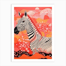 Zebra Oin The Nature Pink & Orange 2 Art Print