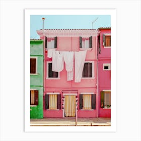 Pink Laundry Burano, Italy Art Print