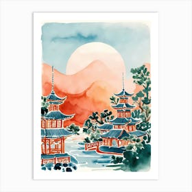 Watercolor Of Asian Pagoda Art Print