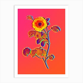 Neon Rose Botanical in Hot Pink and Electric Blue Art Print