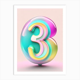 3, Number, Education Bubble Rainbow 1 Art Print