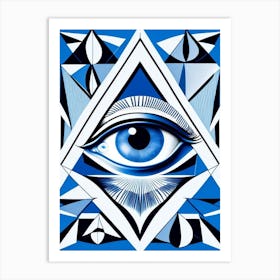 Collage Of Vision, Symbol, Third Eye Blue & White 1 Art Print