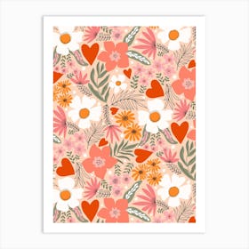 Pink Floral Love Pattern Art Print
