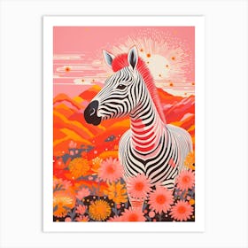 Pink Plants & Flowers Zebra 2 Art Print