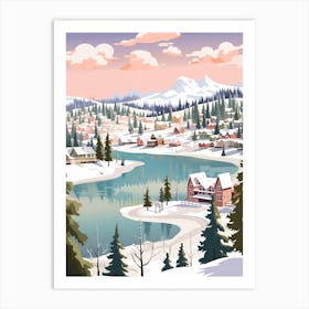 Vintage Winter Travel Illustration Big Bear Lake California 2 Art Print