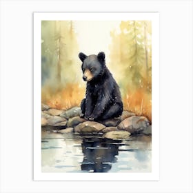 Black Bear Cub Watercolor Art Print