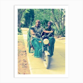 Two Men On A Motorcycle Maldives Art Print