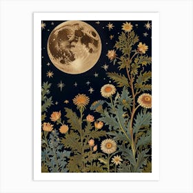 Moon And Flowers Style William Morris 1 Art Print 3 Art Print