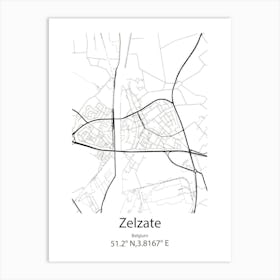 Zelzate,Belgium Minimalist Map Art Print