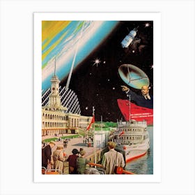 Soviet space & ship, 1970s collage Art Print