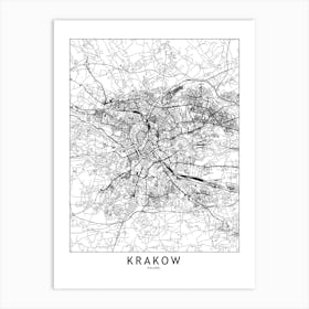 Krakow White Map Art Print